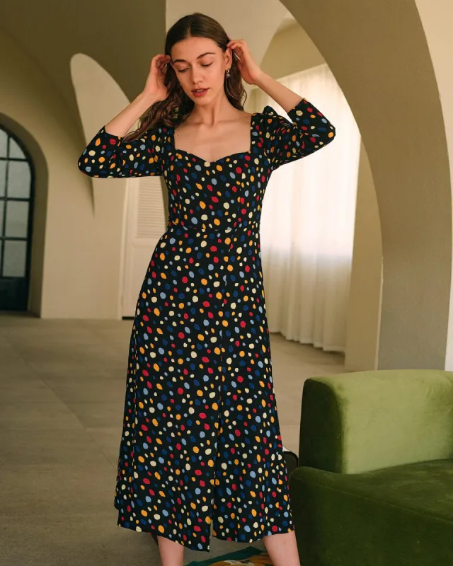 The Sweetheart Neck Polka Dot Maxi Dress sold by rihoas