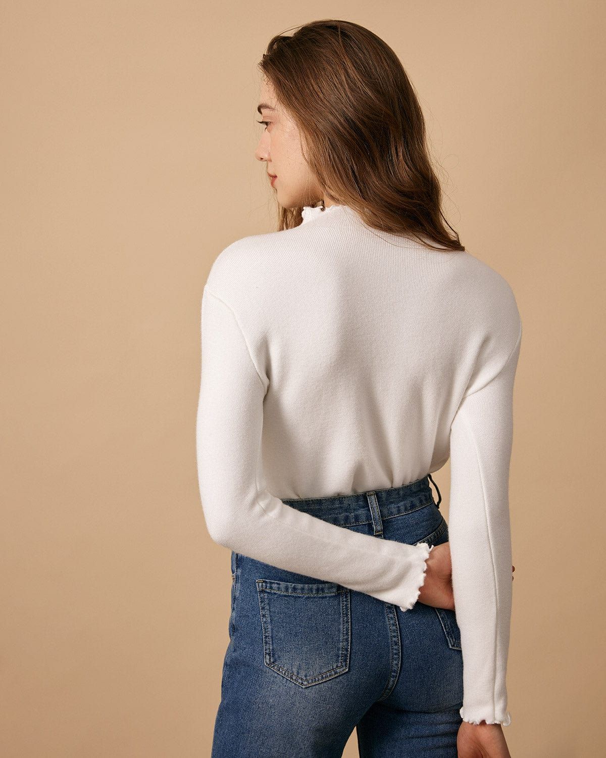 The Mock Neck Frill Trim Knit Top sold by rihoas product image thumbnail 5