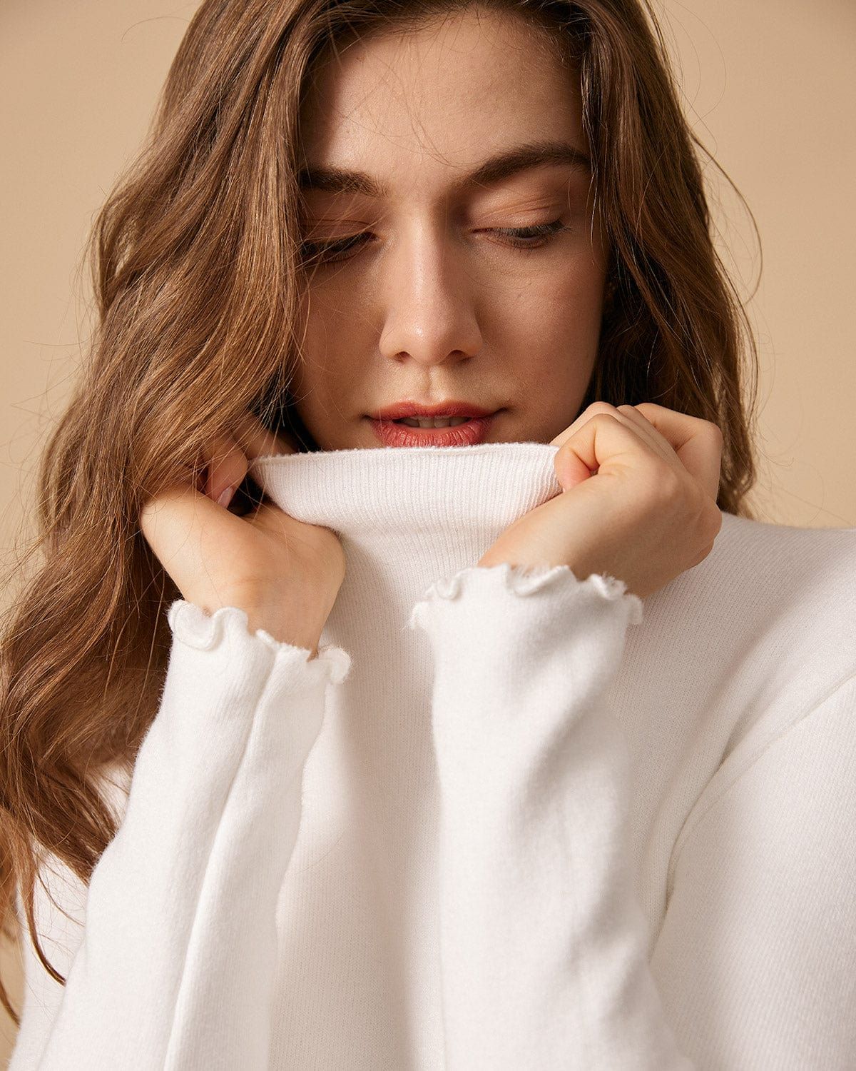 The Mock Neck Frill Trim Knit Top sold by rihoas product image thumbnail 2