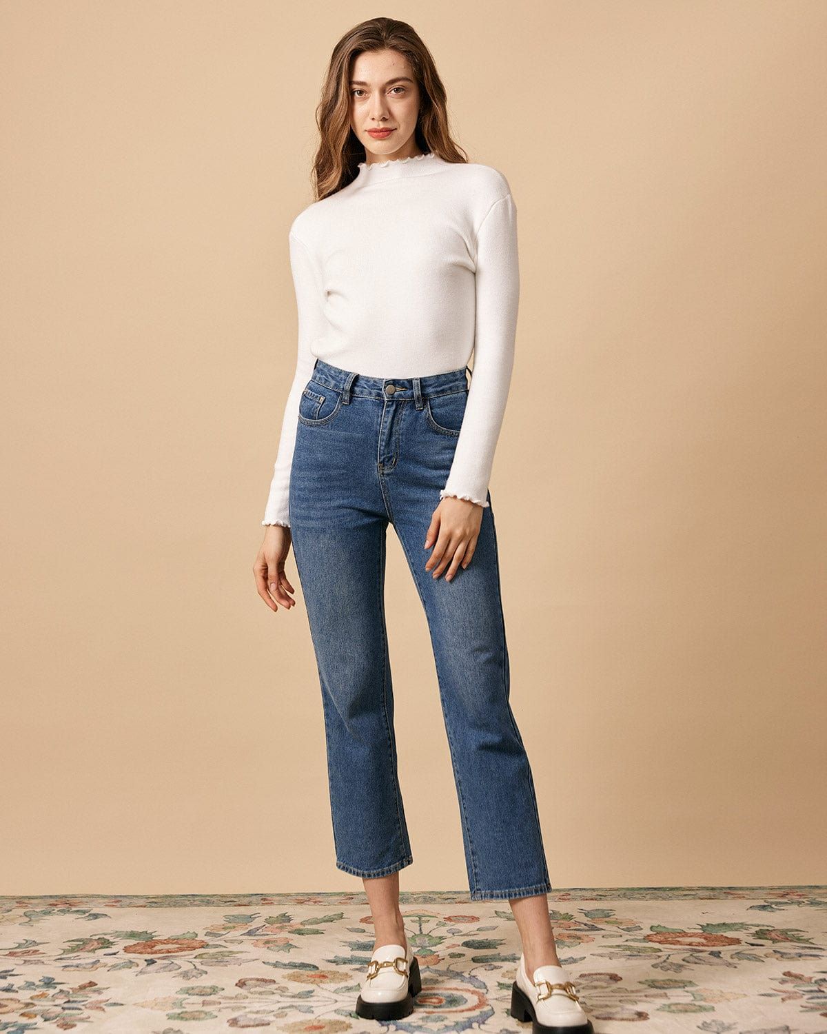 The Mock Neck Frill Trim Knit Top sold by rihoas product image thumbnail 4