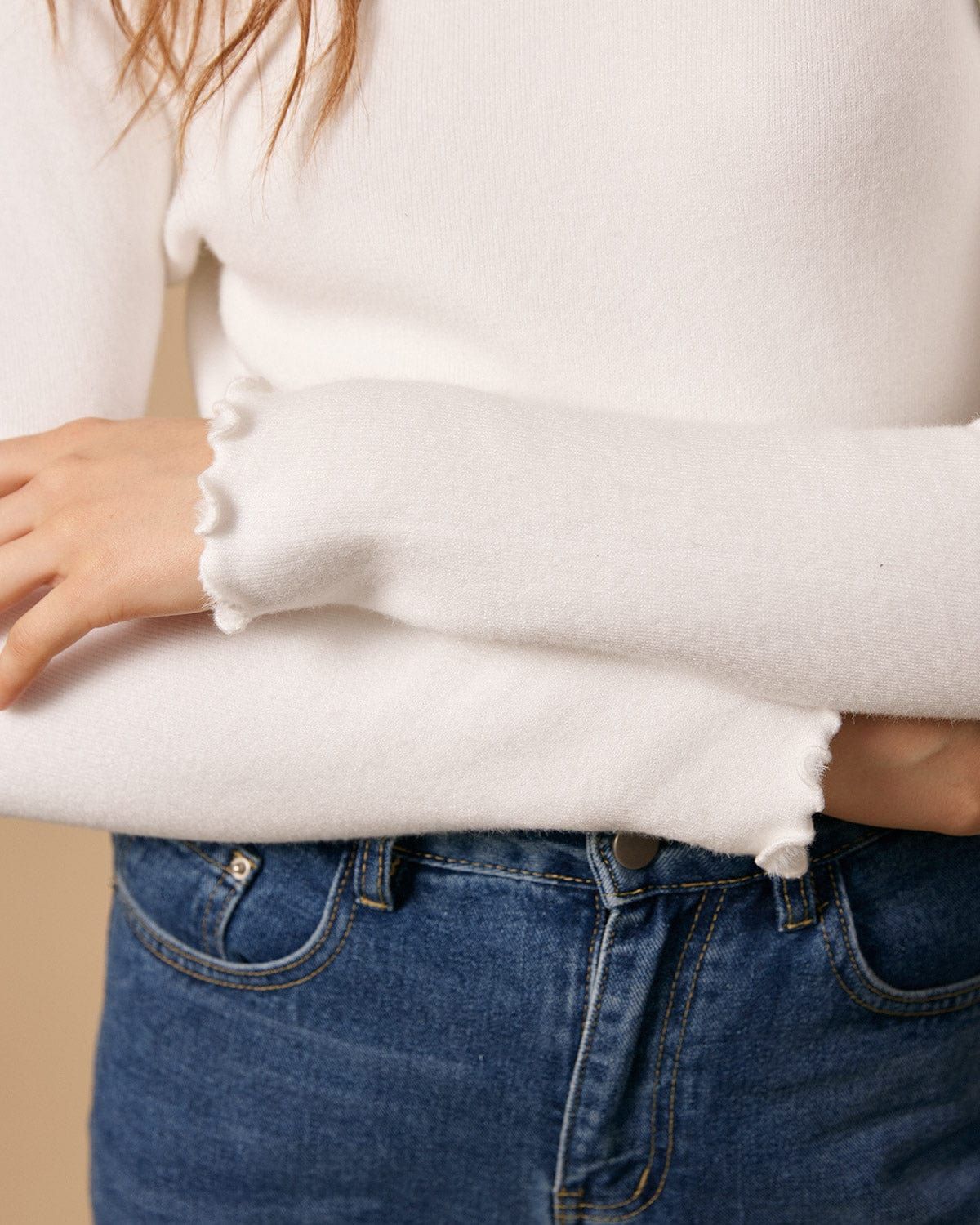 The Mock Neck Frill Trim Knit Top sold by rihoas product image thumbnail 3