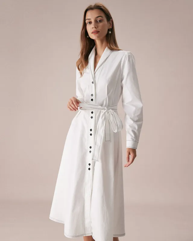 The White Lapel Contrast Stitch Midi Dress sold by rihoas