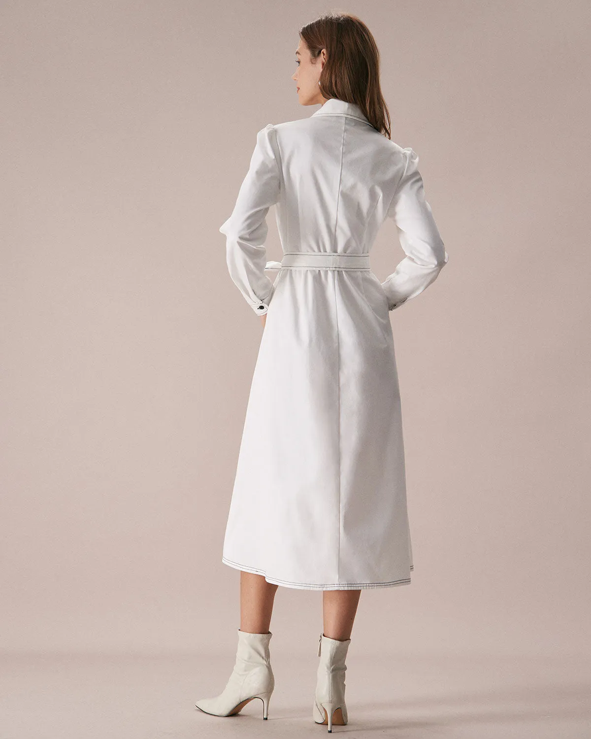 The White Lapel Contrast Stitch Midi Dress sold by rihoas product image thumbnail 4