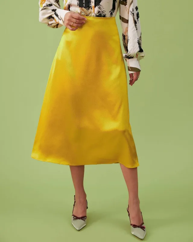 The Plain Satin A-line Midi Skirt sold by rihoas