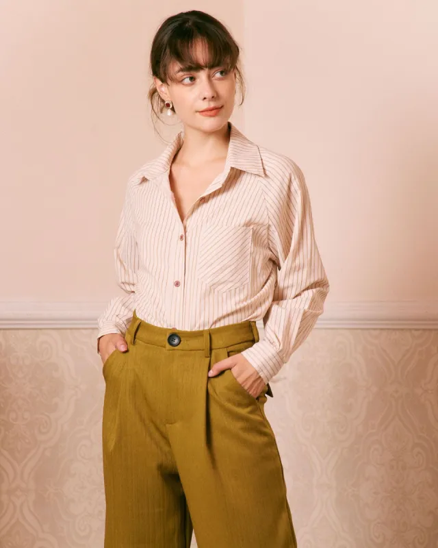 The Apricot Striped Button Long Sleeve Shirt sold by rihoas