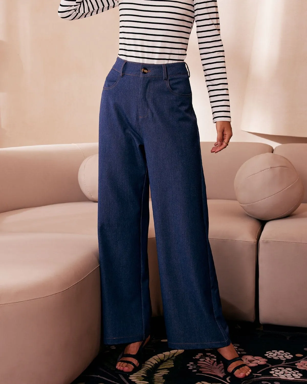 The Blue High Waisted Wide Leg Faux Jeans sold by rihoas product image thumbnail 3