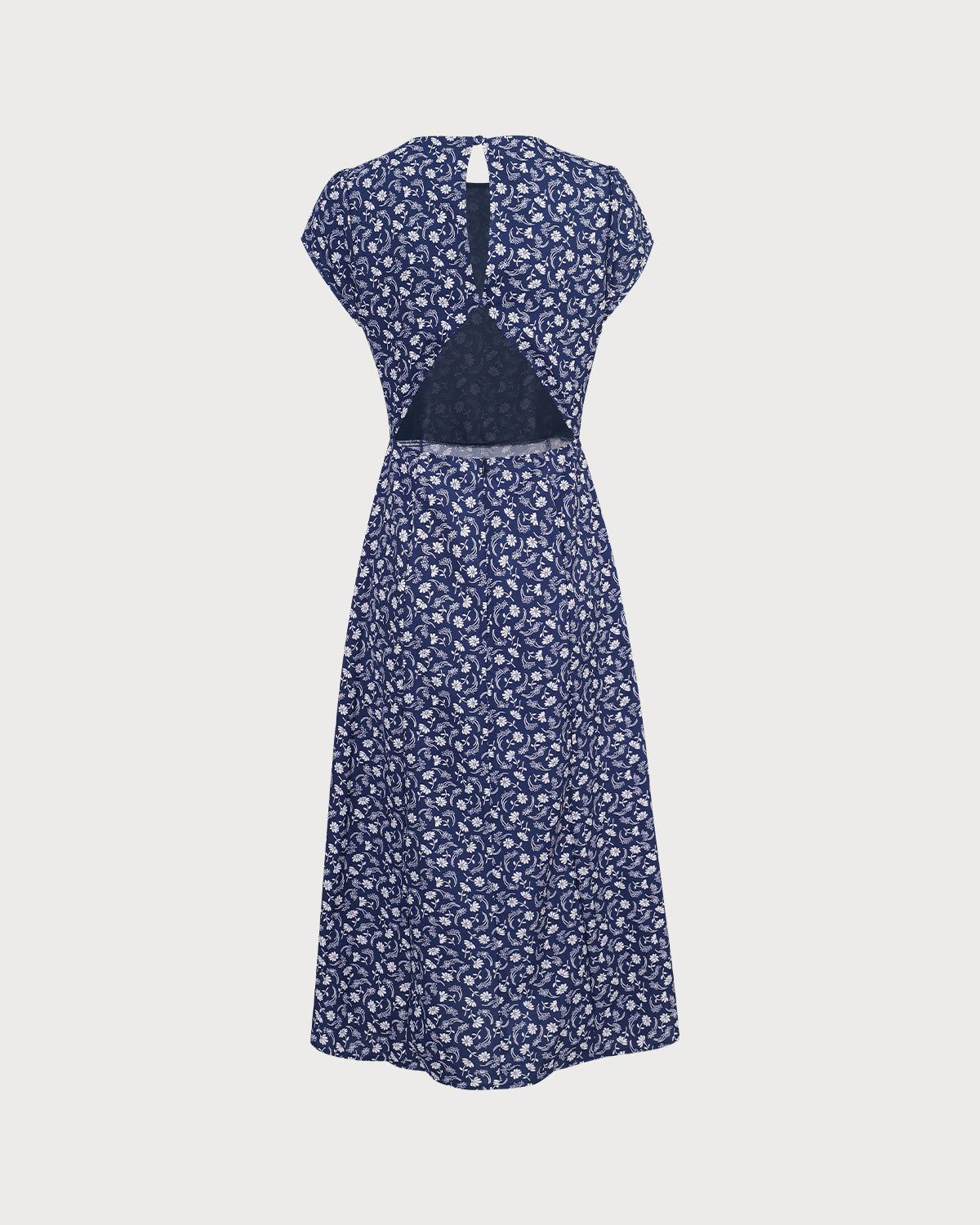 The Navy Floral Cutout Cap Sleeve Midi Dress sold by rihoas product image thumbnail 3