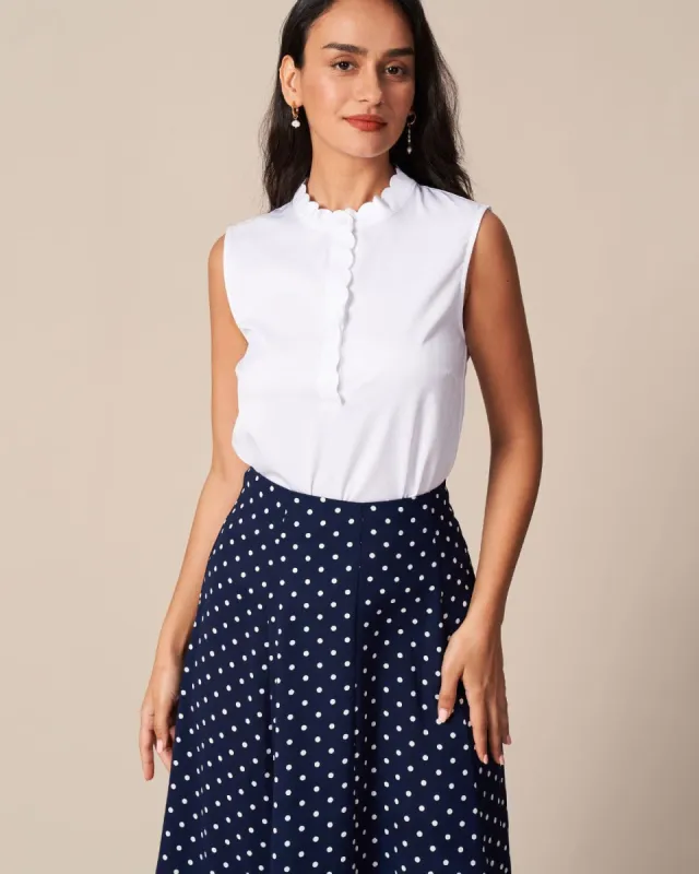 The White Mock Neck Scalloped Button Vest sold by rihoas