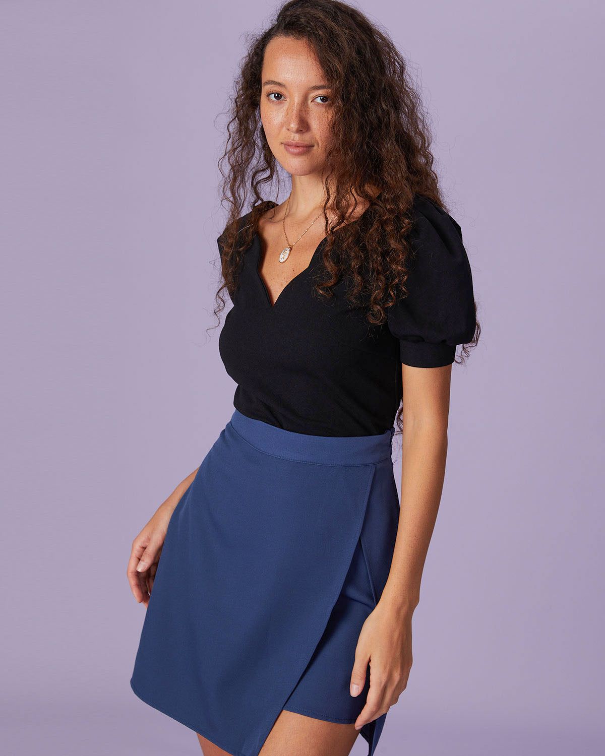 The Black V Neck Scalloped Puff Sleeve Blouse sold by rihoas product image thumbnail 4