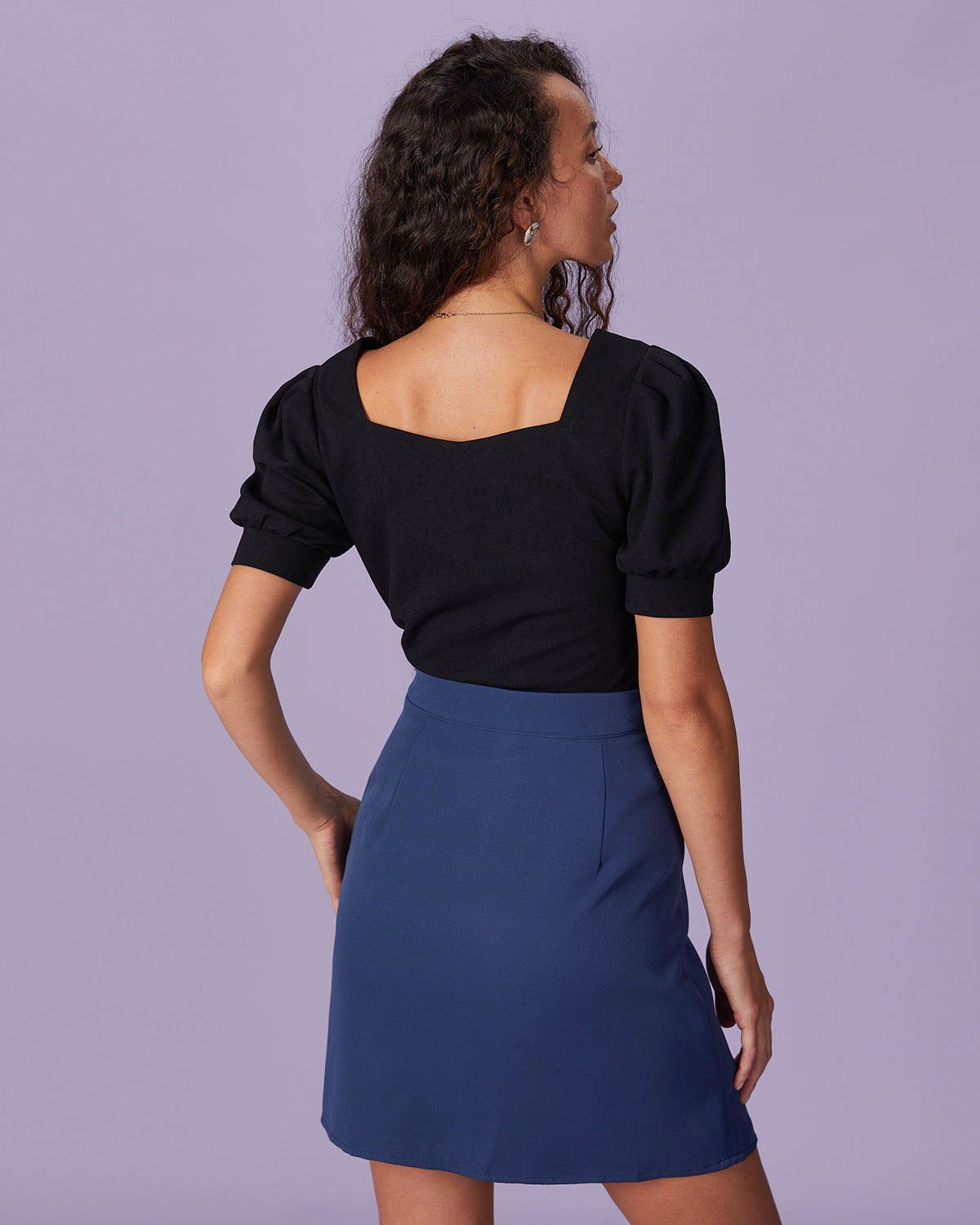 The Black V Neck Scalloped Puff Sleeve Blouse sold by rihoas product image thumbnail 5