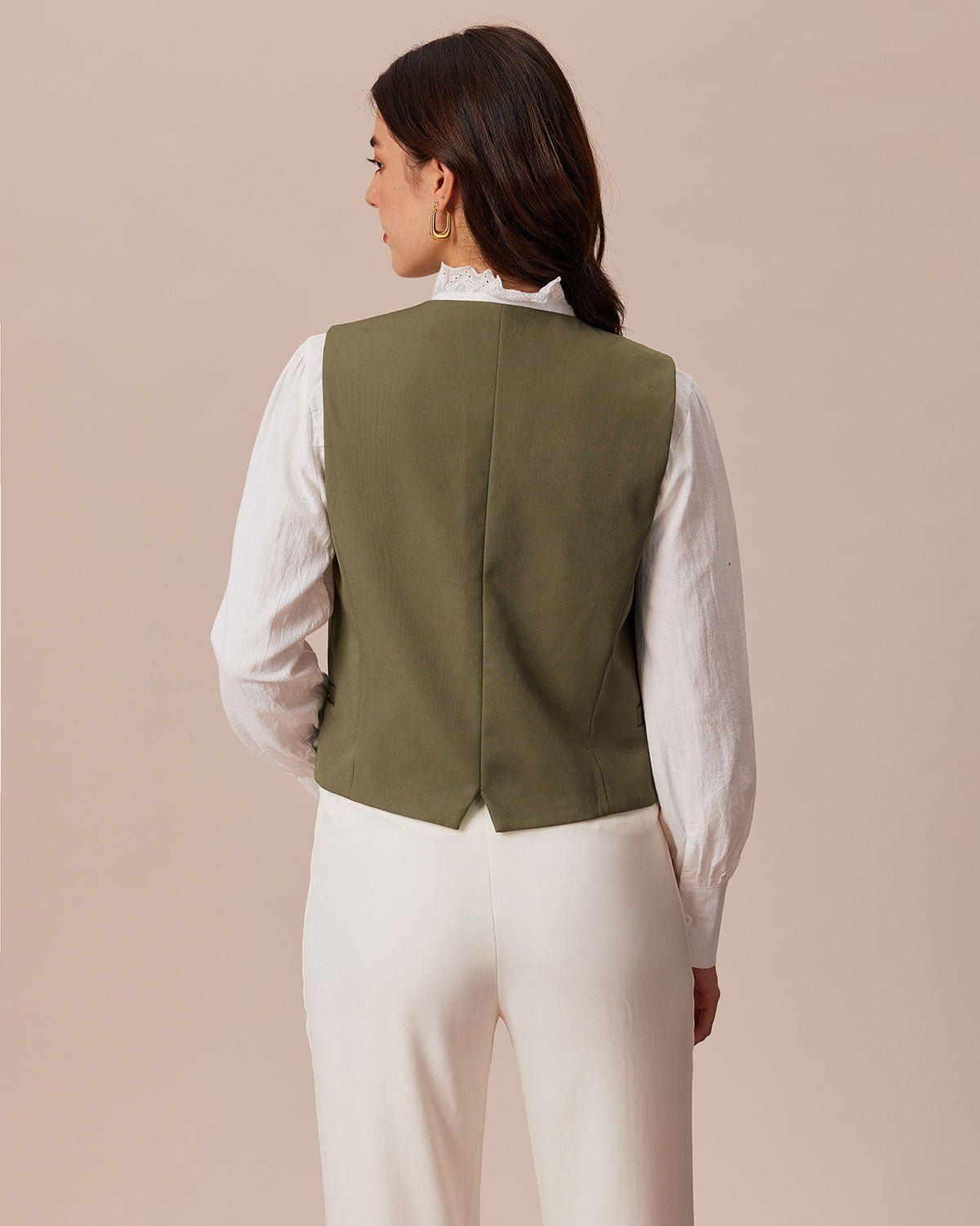 The Khaki V Neck Button Sleeveless Vest sold by rihoas product image thumbnail 5
