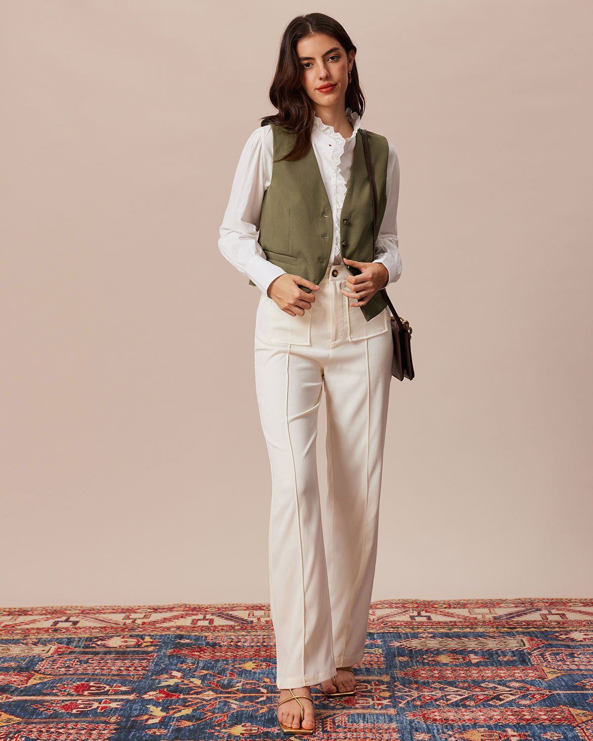 The Khaki V Neck Button Sleeveless Vest sold by rihoas product image thumbnail 2