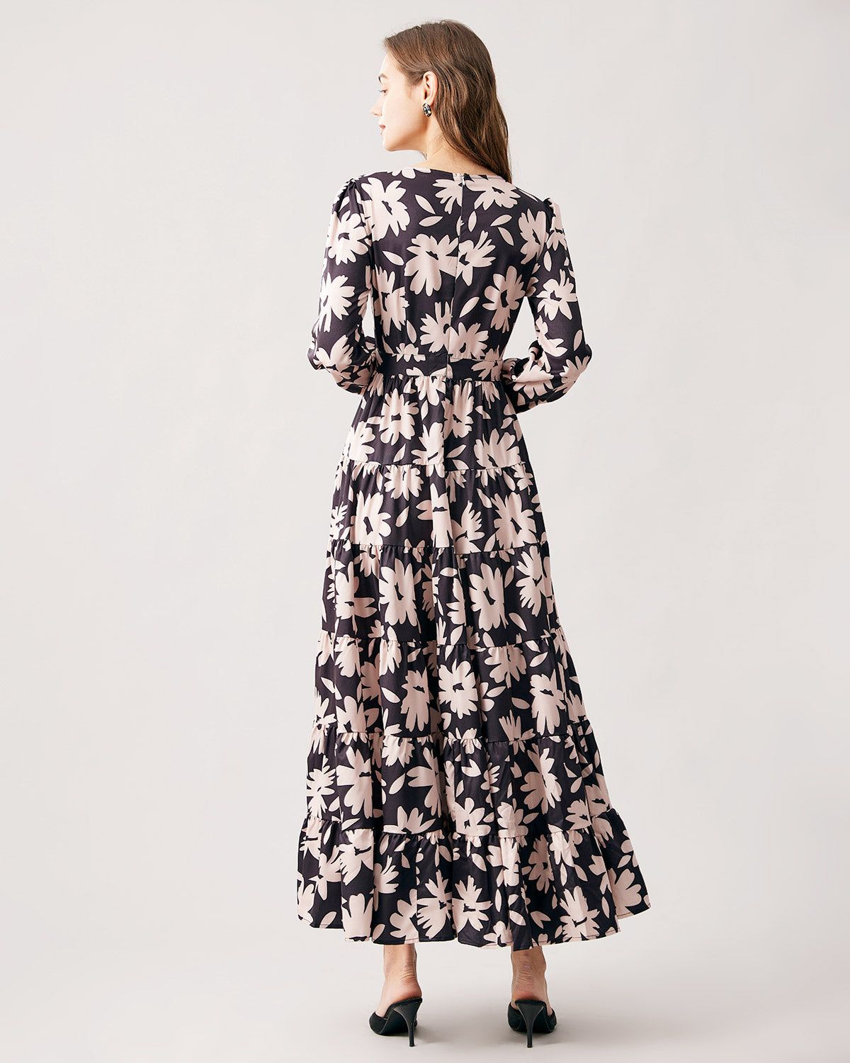 The V Neck Floral Tiered Long Sleeve Maxi Dress sold by rihoas product image thumbnail 6