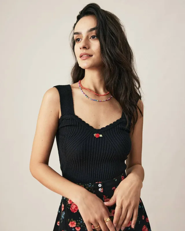 The Flower Decor Ribbed Fitted Tank sold by rihoas
