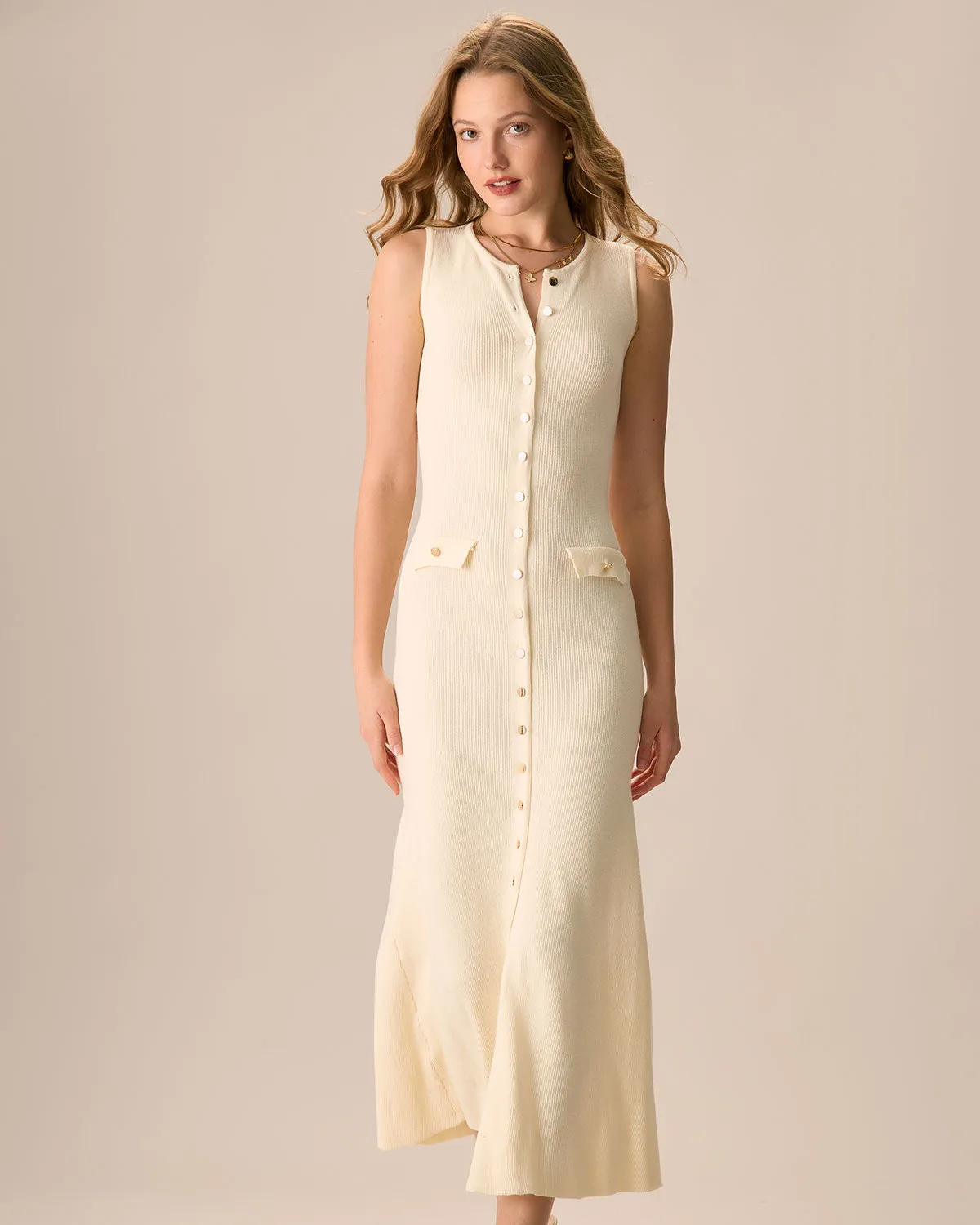 Women's Apricot Button-up Sweater Maxi Dress sold by rihoas product image thumbnail 4