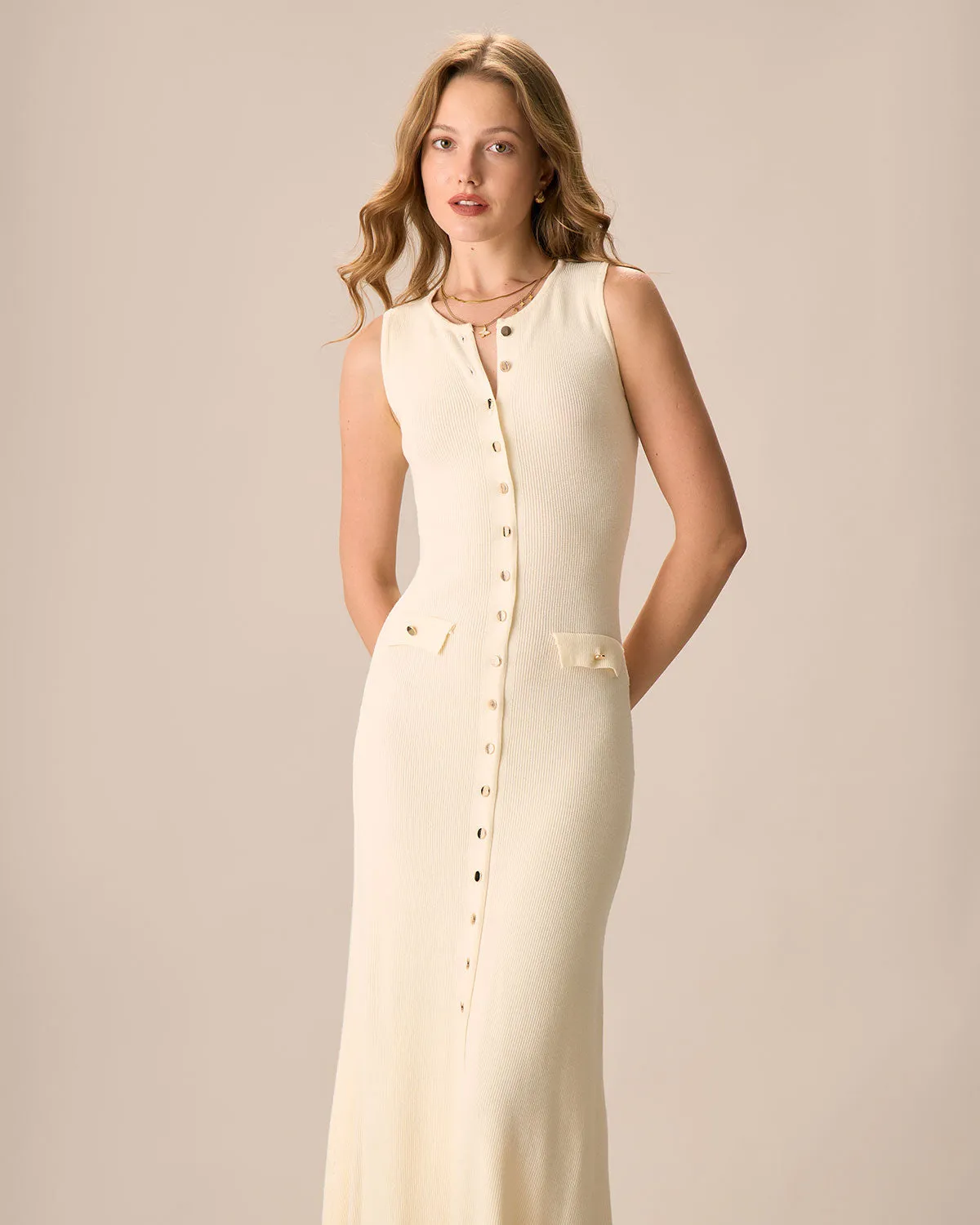 Women's Apricot Button-up Sweater Maxi Dress sold by rihoas product image thumbnail 3