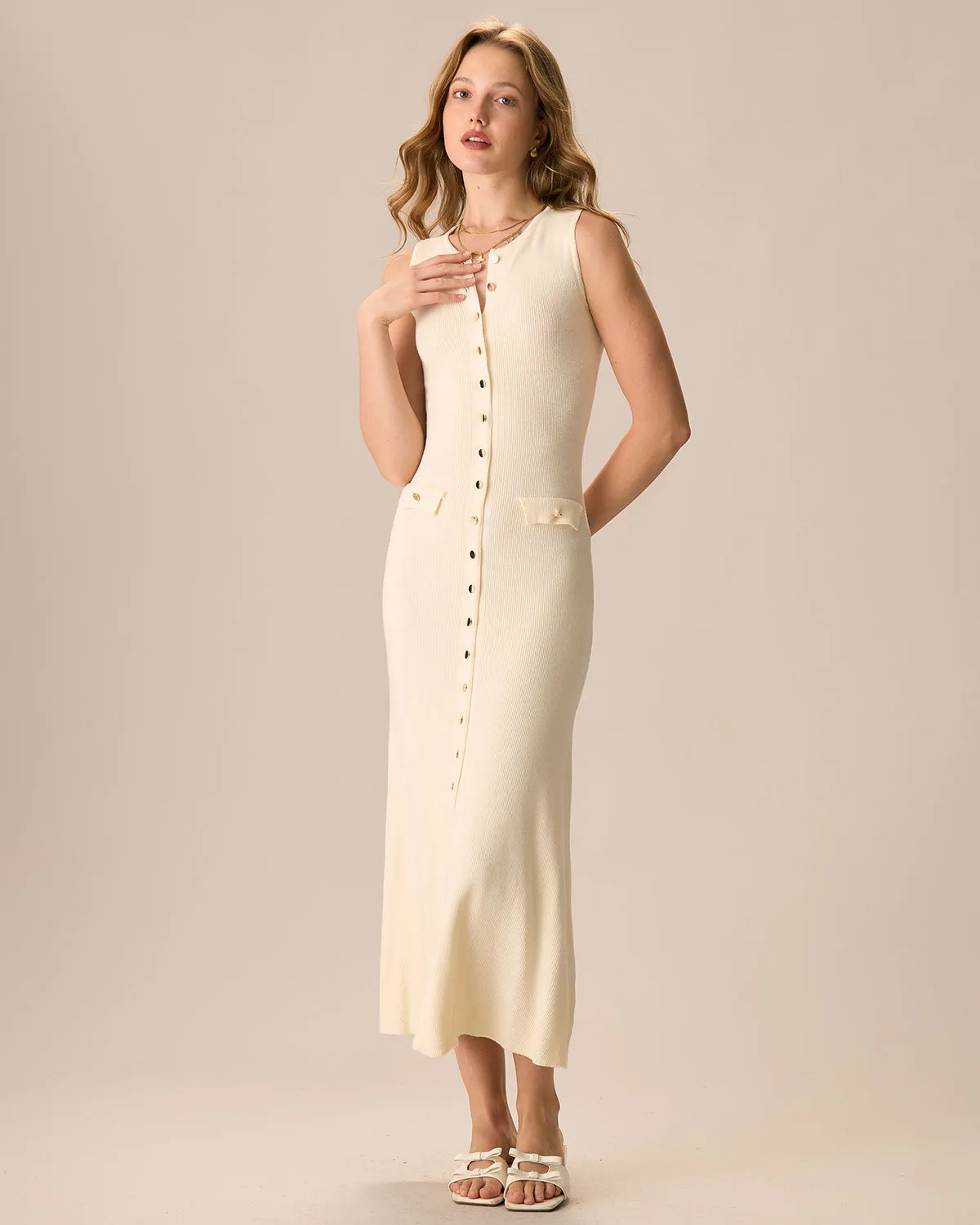 Women's Apricot Button-up Sweater Maxi Dress sold by rihoas