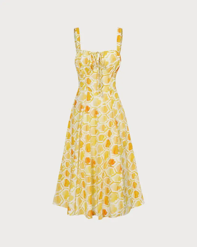 The Yellow Square Neck Floral Cotton Midi Dress made by rihoas