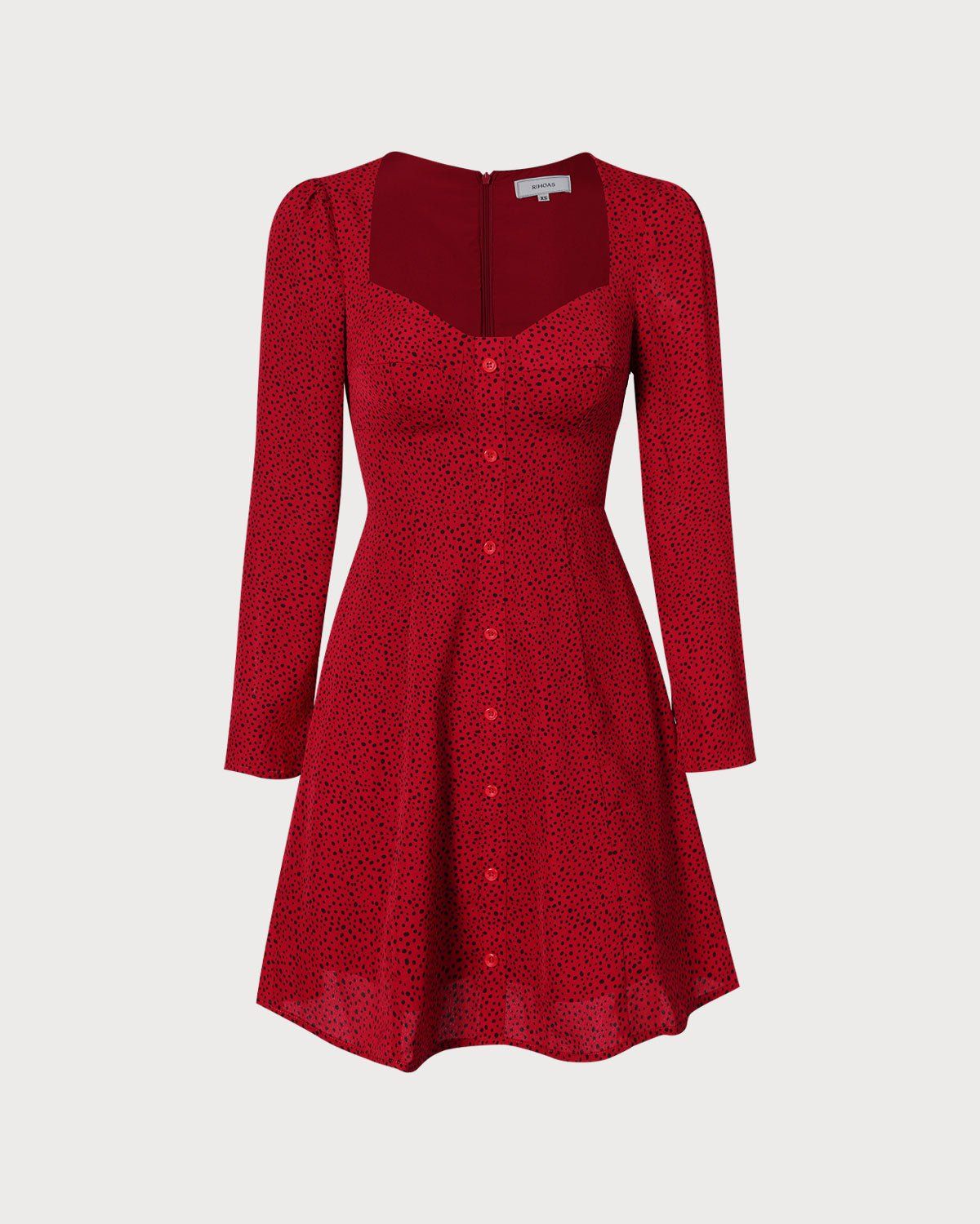 The Red Sweetheart Neck Polka Dot Mini Dress sold by rihoas product image thumbnail 2