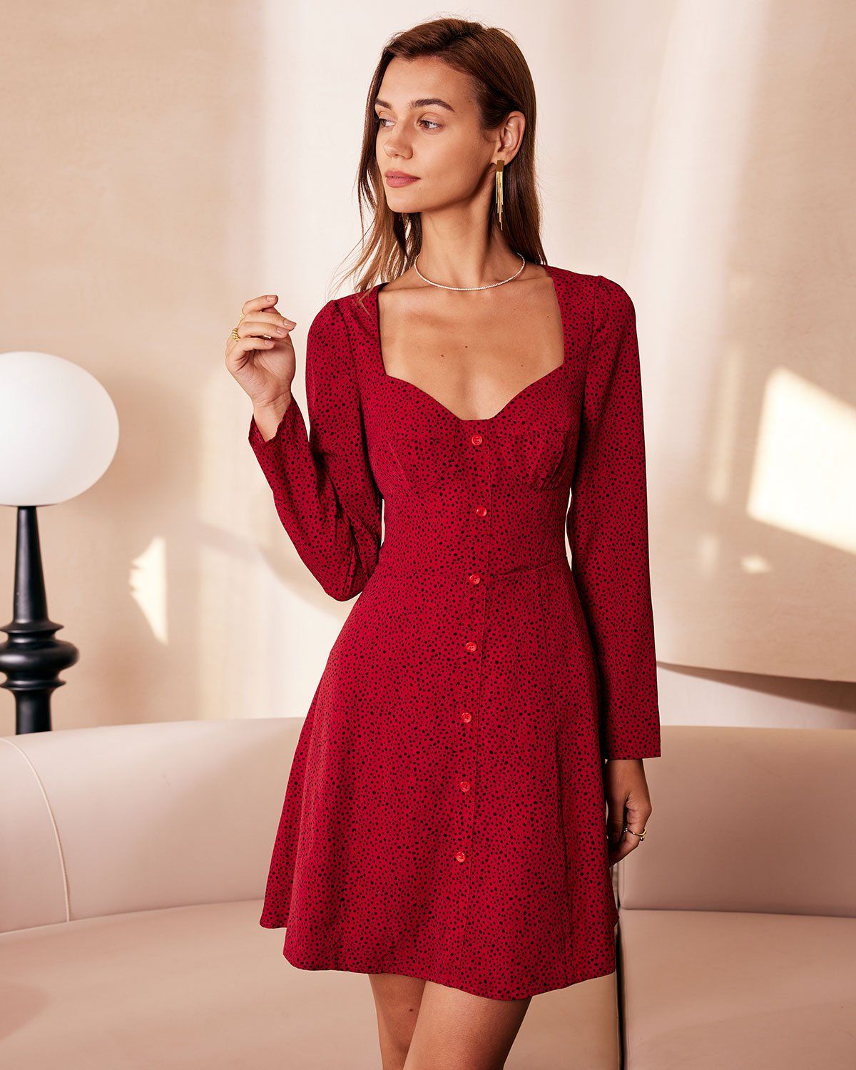 The Red Sweetheart Neck Polka Dot Mini Dress sold by rihoas product image thumbnail 3