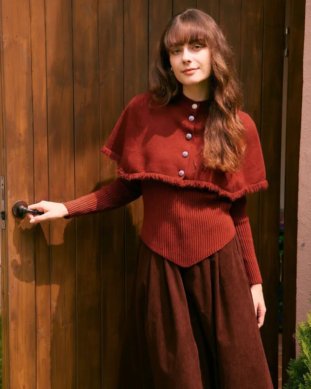 The Solid Stand Button Ribbed Cape Knit Top made by rihoas