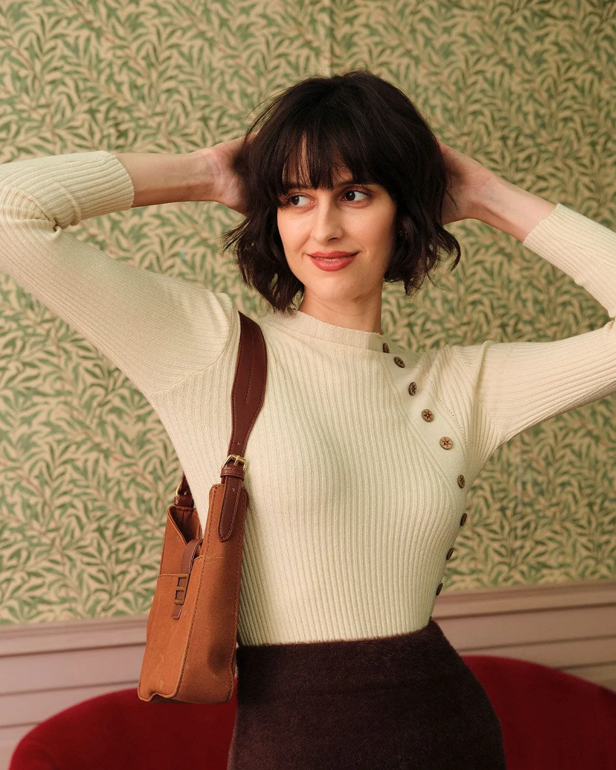 The Beige Mock Neck Ribbed Knit Top sold by rihoas product image thumbnail 2