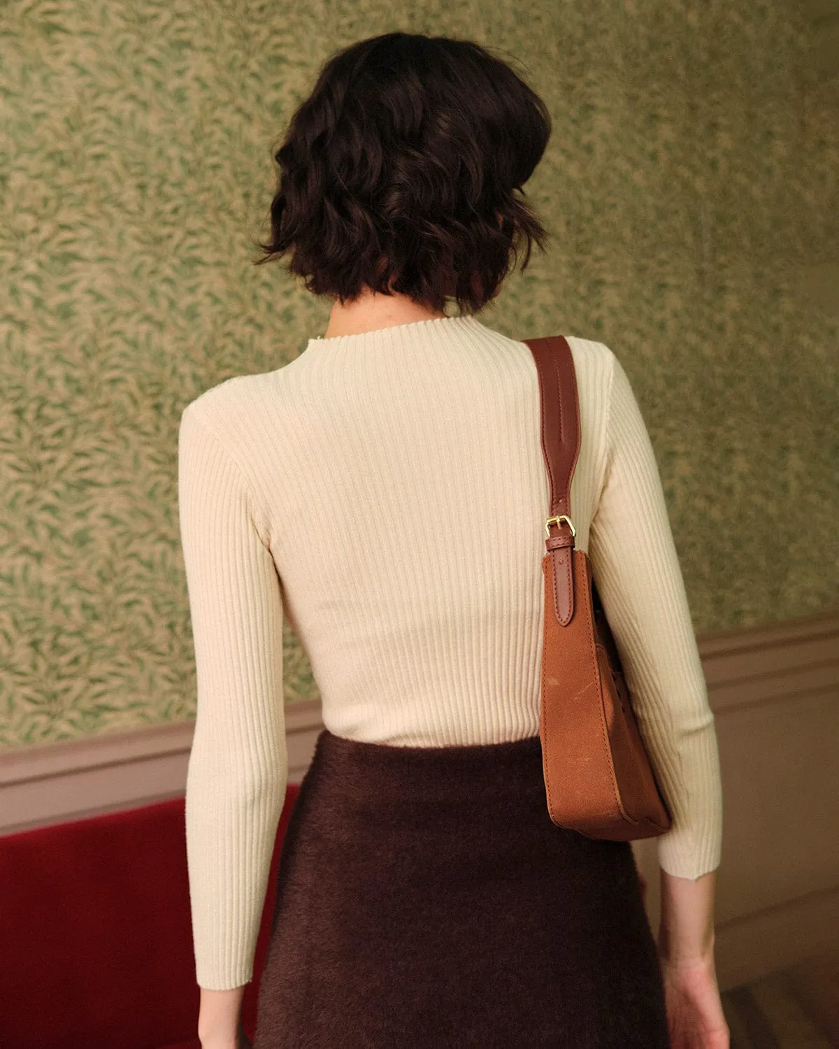 The Beige Mock Neck Ribbed Knit Top sold by rihoas product image thumbnail 3