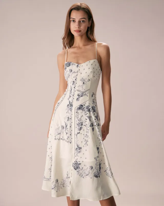 The Beige Floral Split Hem Slip Midi Dress sold by rihoas
