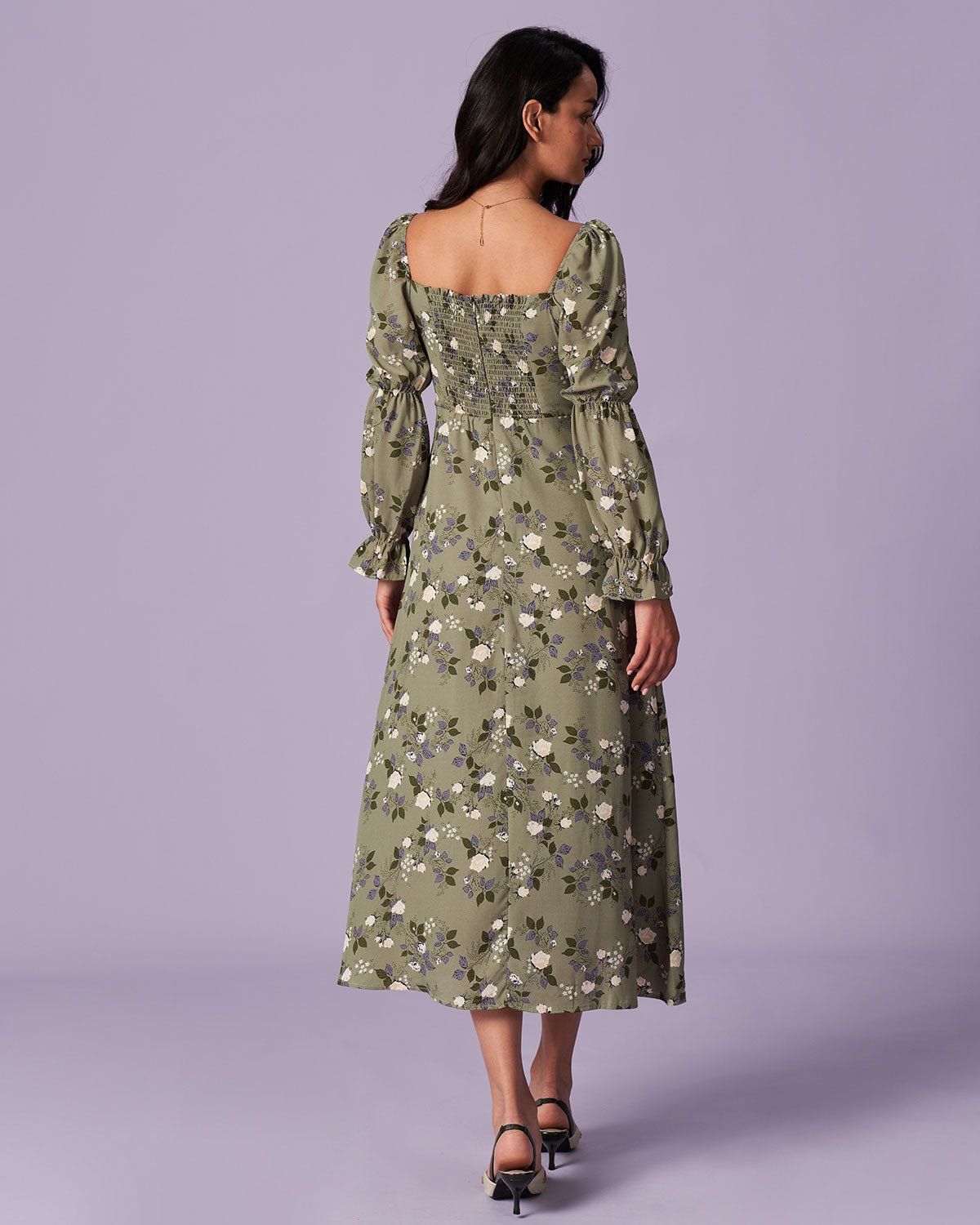 The Green Square Neck Ruffle Floral Maxi Dress sold by rihoas product image thumbnail 6