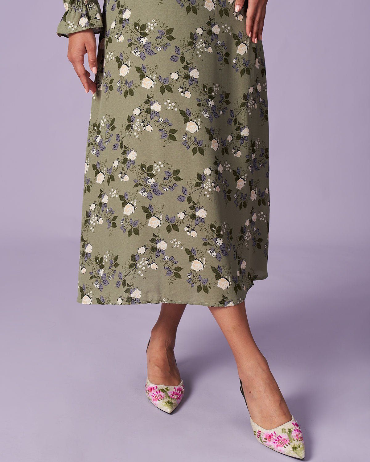 The Green Square Neck Ruffle Floral Maxi Dress sold by rihoas product image thumbnail 5