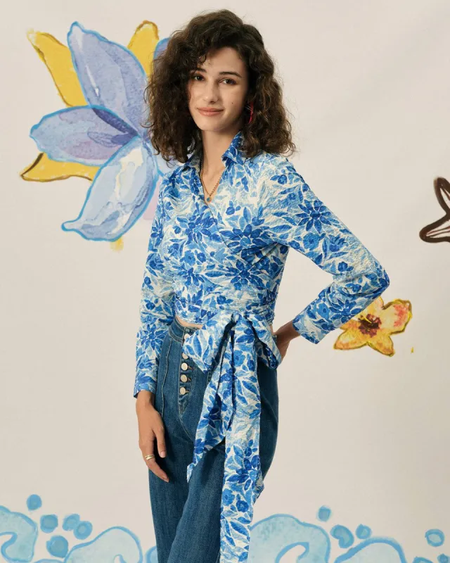 The Floral Wrap Long Sleeve Blouse sold by rihoas