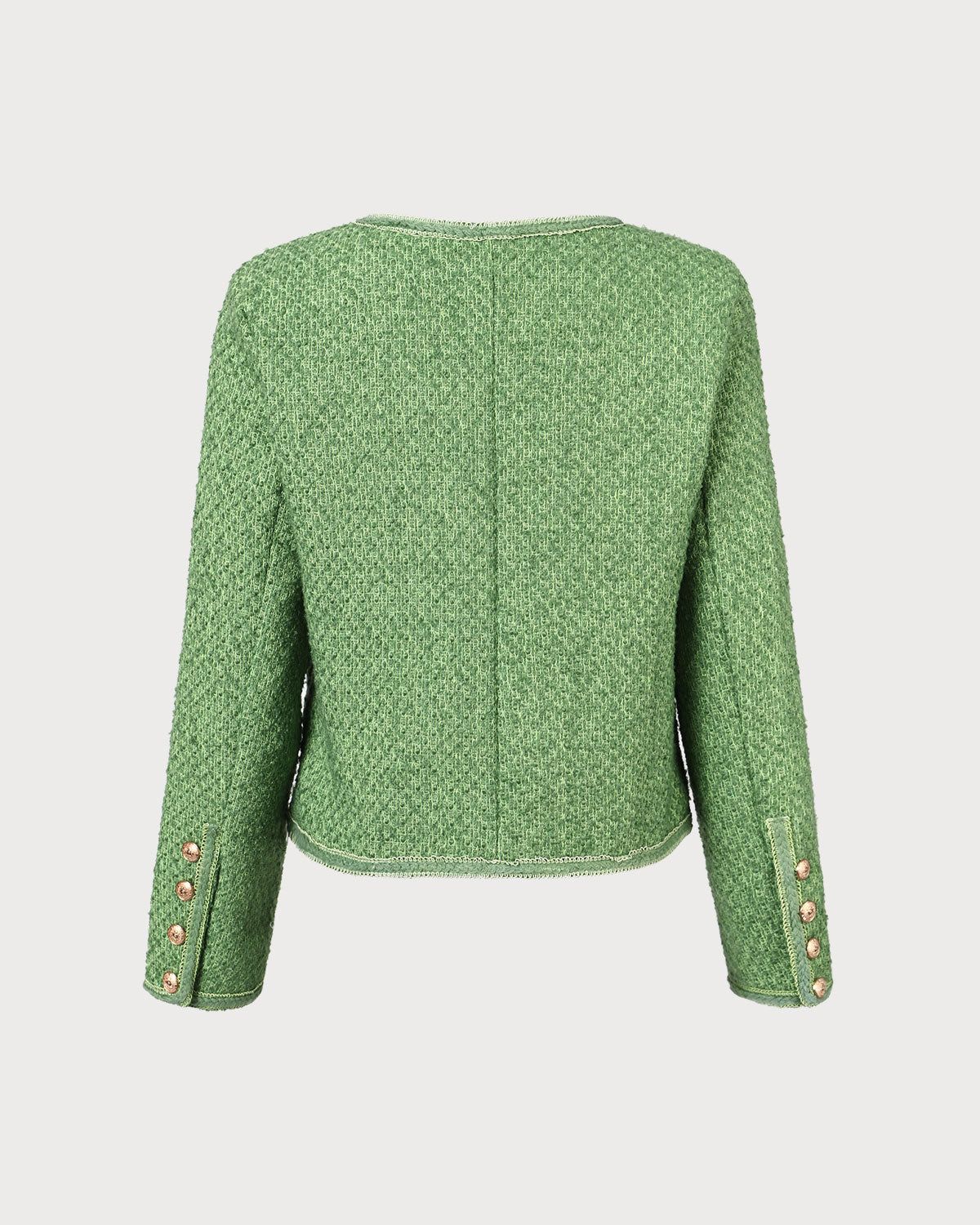 The Green Round Neck Button Tweed Jacket sold by rihoas product image thumbnail 6