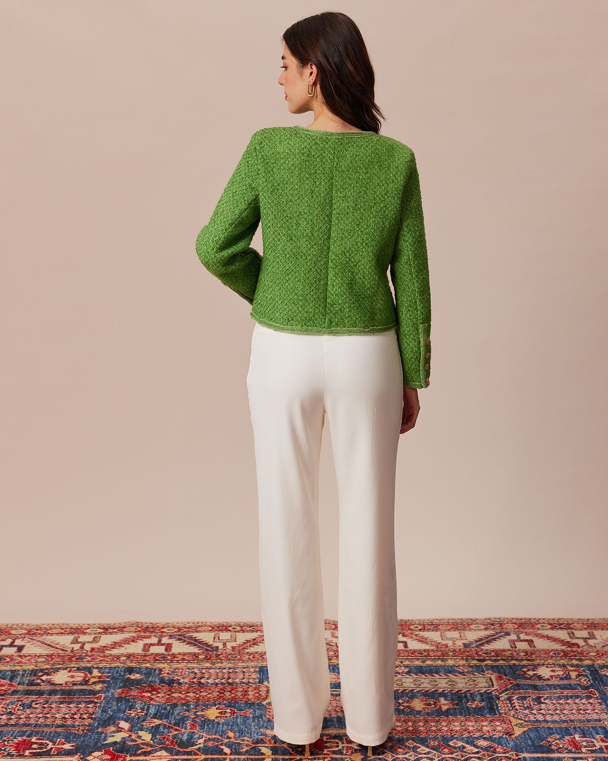The Green Round Neck Button Tweed Jacket sold by rihoas product image thumbnail 4