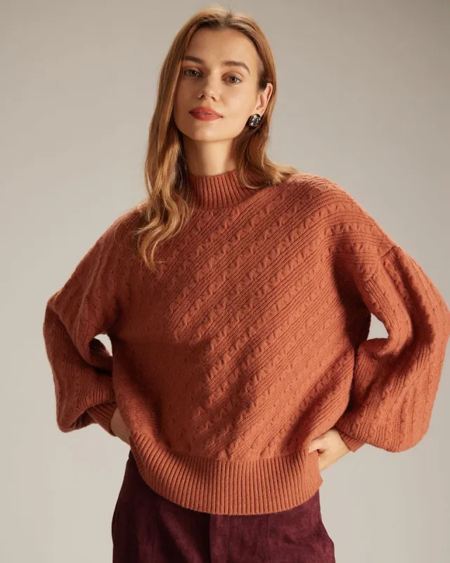 The Orange Mock Neck Drop Shoulder Sweater sold by rihoas
