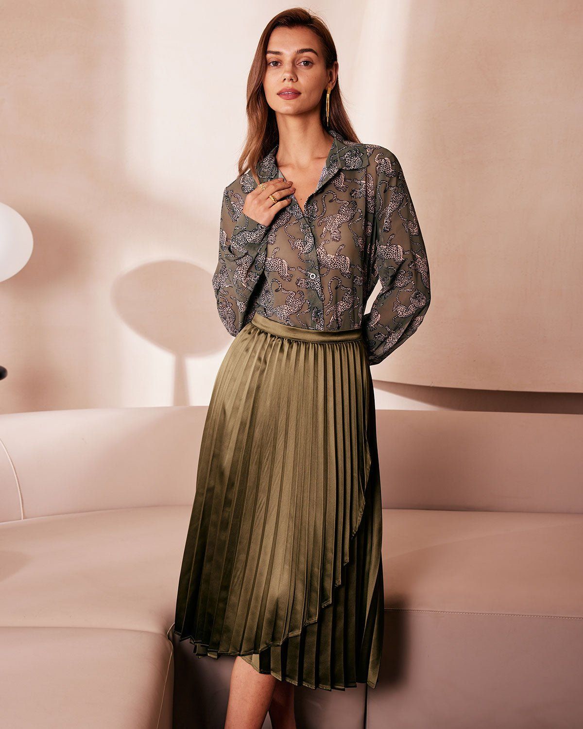 The Green Collared Cheetah Print Sheer Shirt sold by rihoas product image thumbnail 3