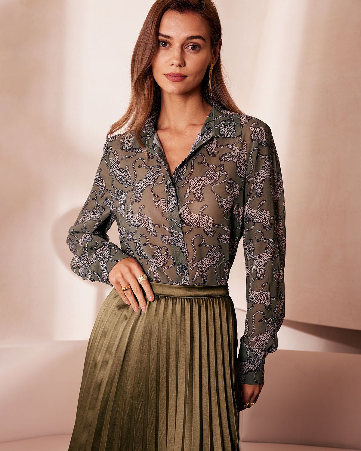 The Green Collared Cheetah Print Sheer Shirt sold by rihoas