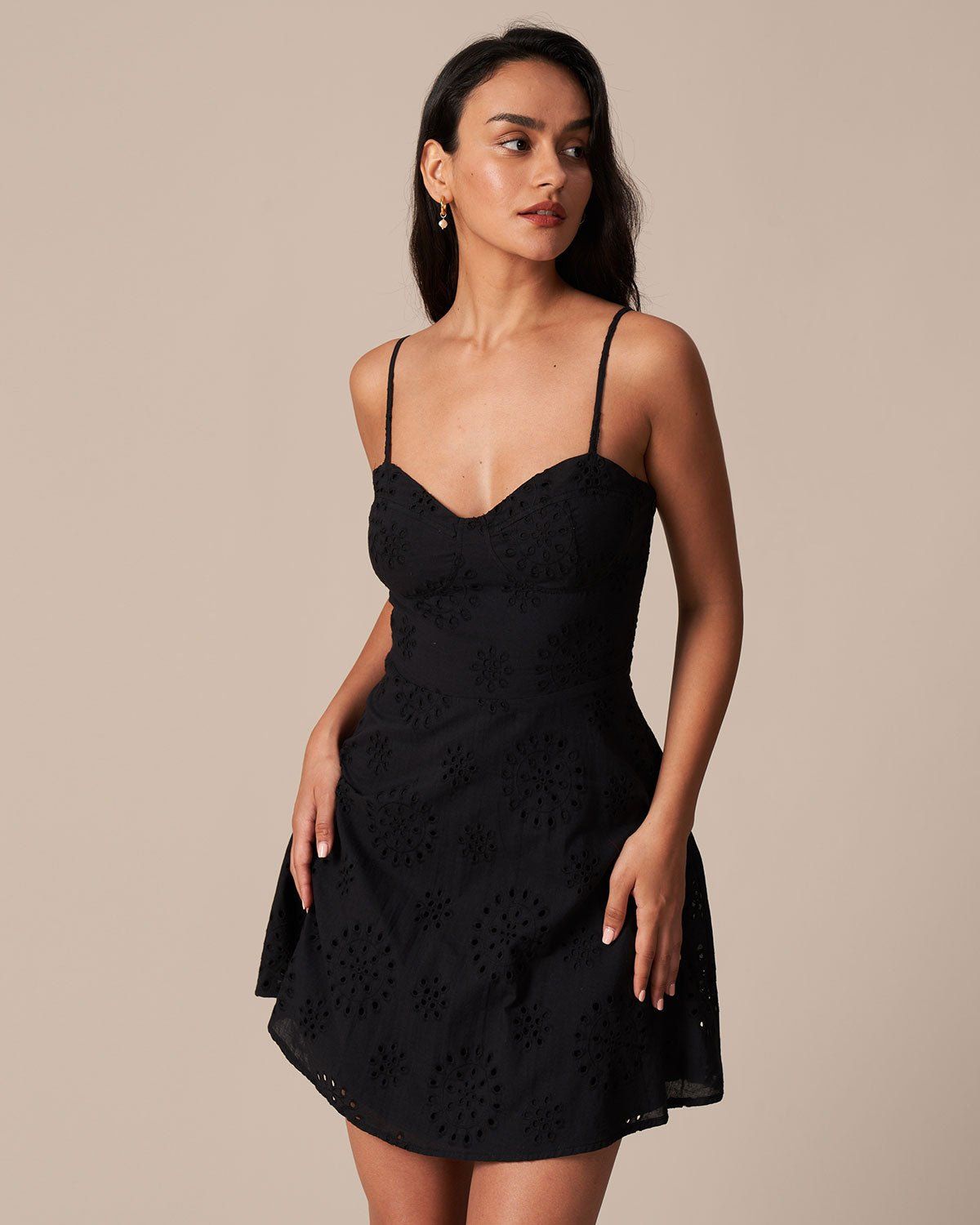 The Black Eyelet Embroidery A-Line Mini Dress sold by rihoas product image thumbnail 5