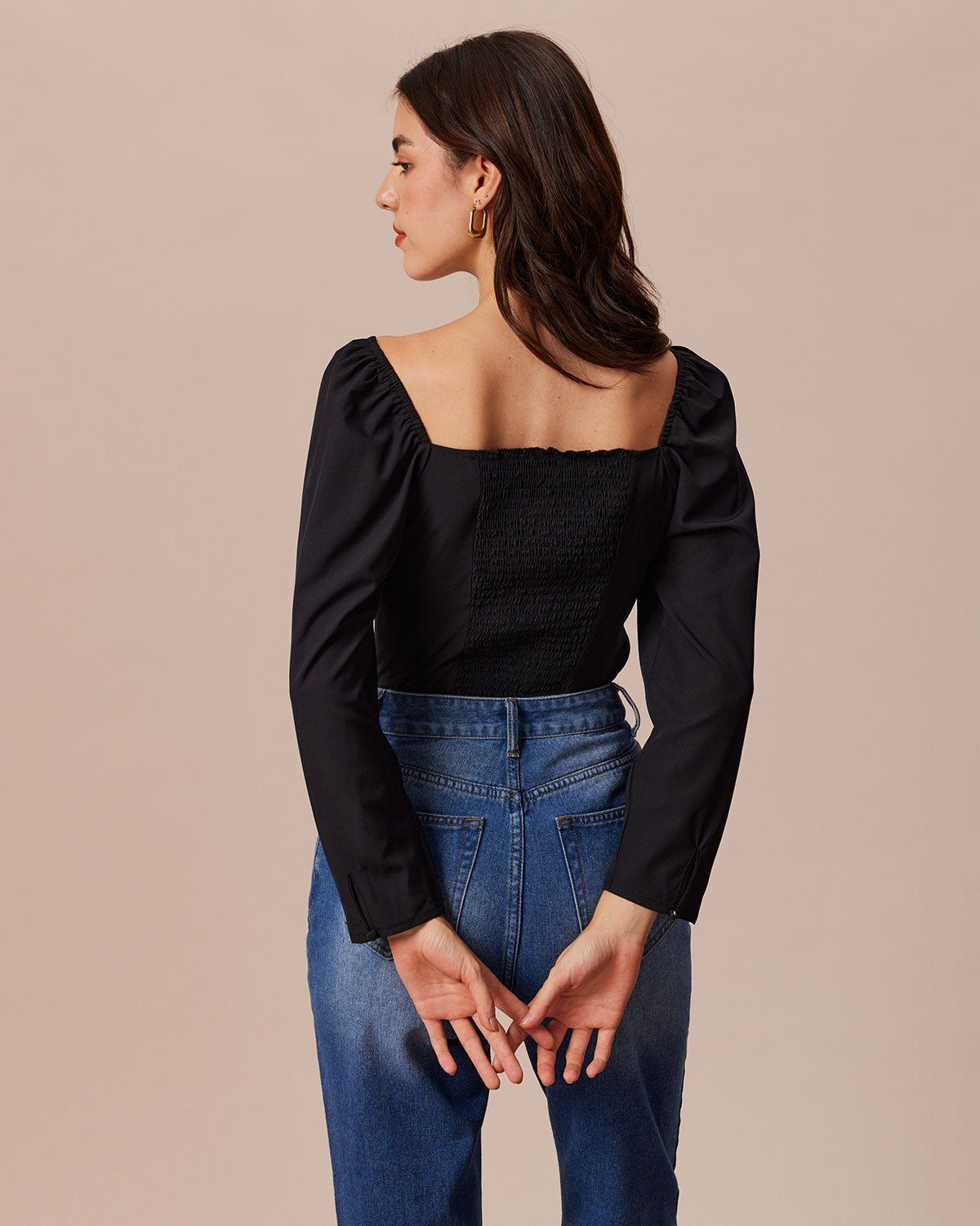 The Black Square Neck Contrast Button Blouse sold by rihoas product image thumbnail 5