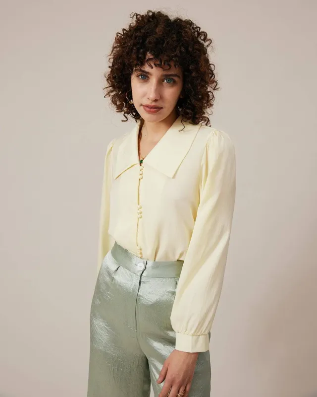 The Flat Collar Pearl Button Blouse sold by rihoas