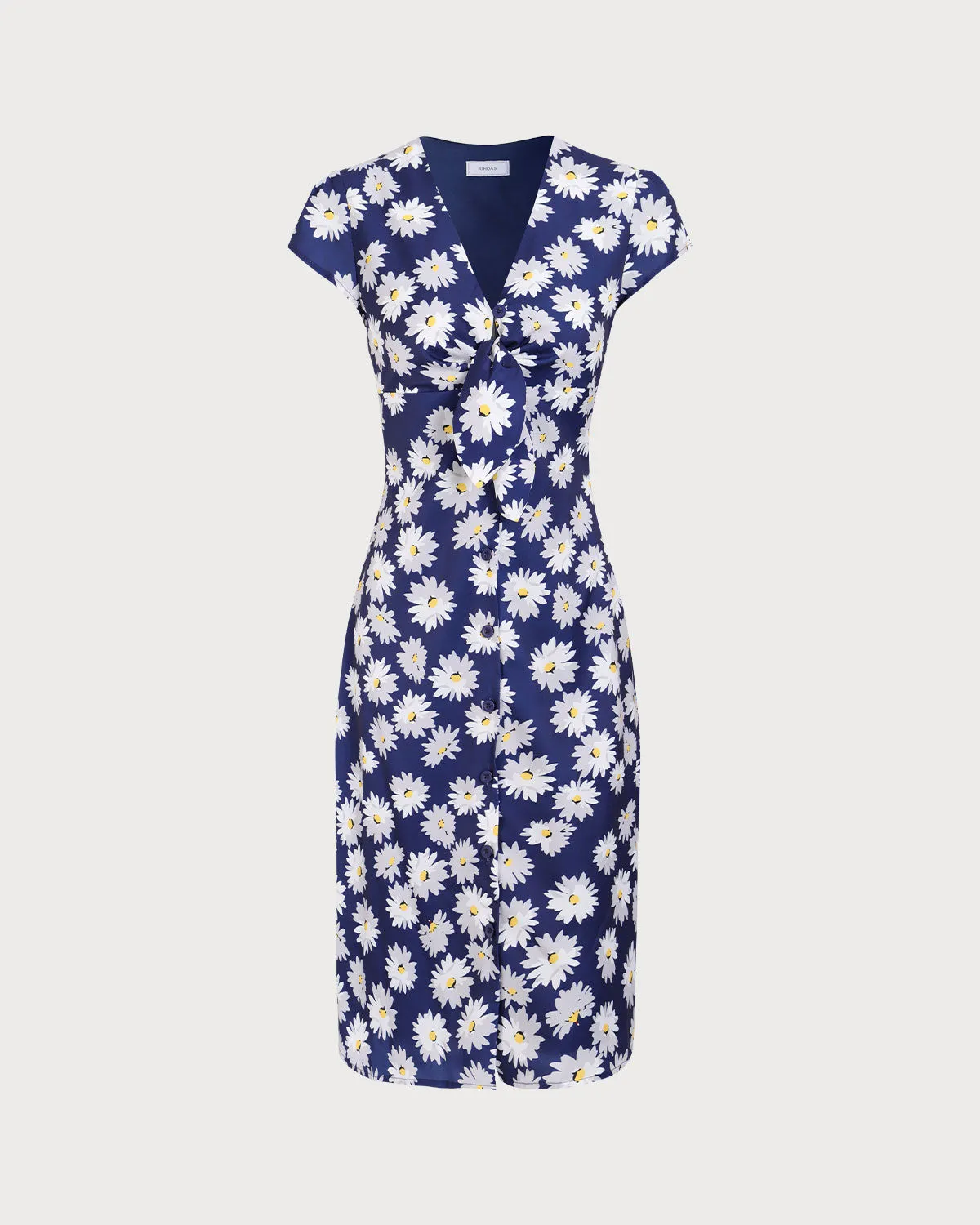 Women's Navy Button-Up Floral Midi Dresses sold by rihoas product image thumbnail 5