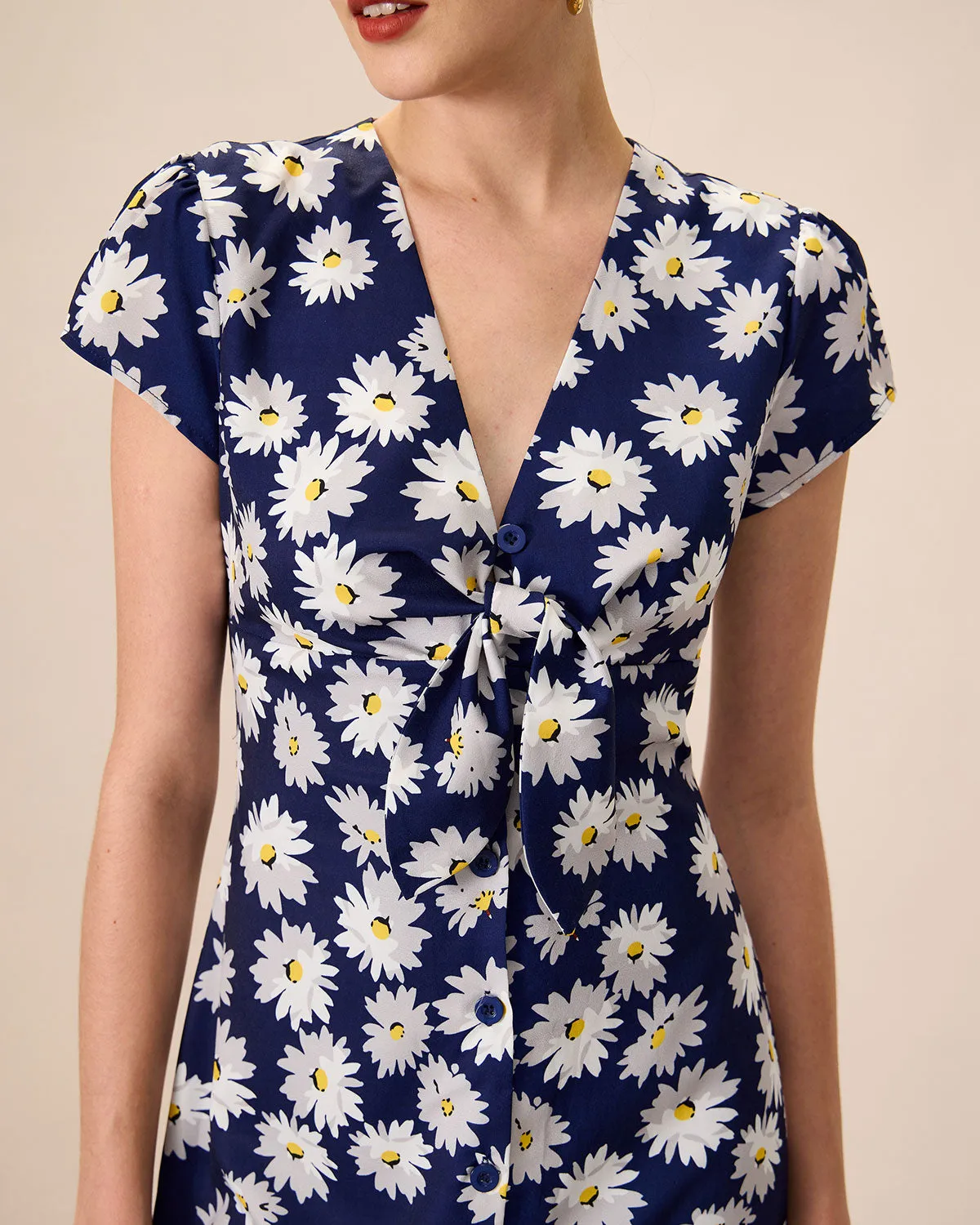 Women's Navy Button-Up Floral Midi Dresses sold by rihoas product image thumbnail 2