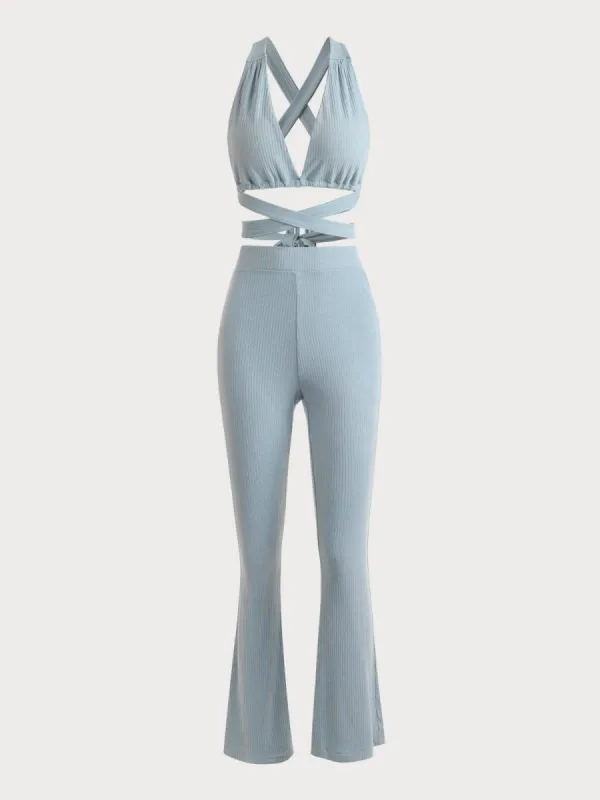 The Midriff Flossing Flare Pants Set made by rihoas