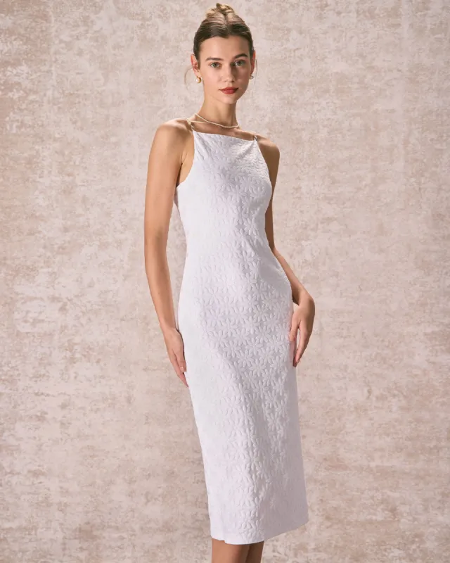 The White Floral Textured Pearl Slip Midi Dress sold by rihoas