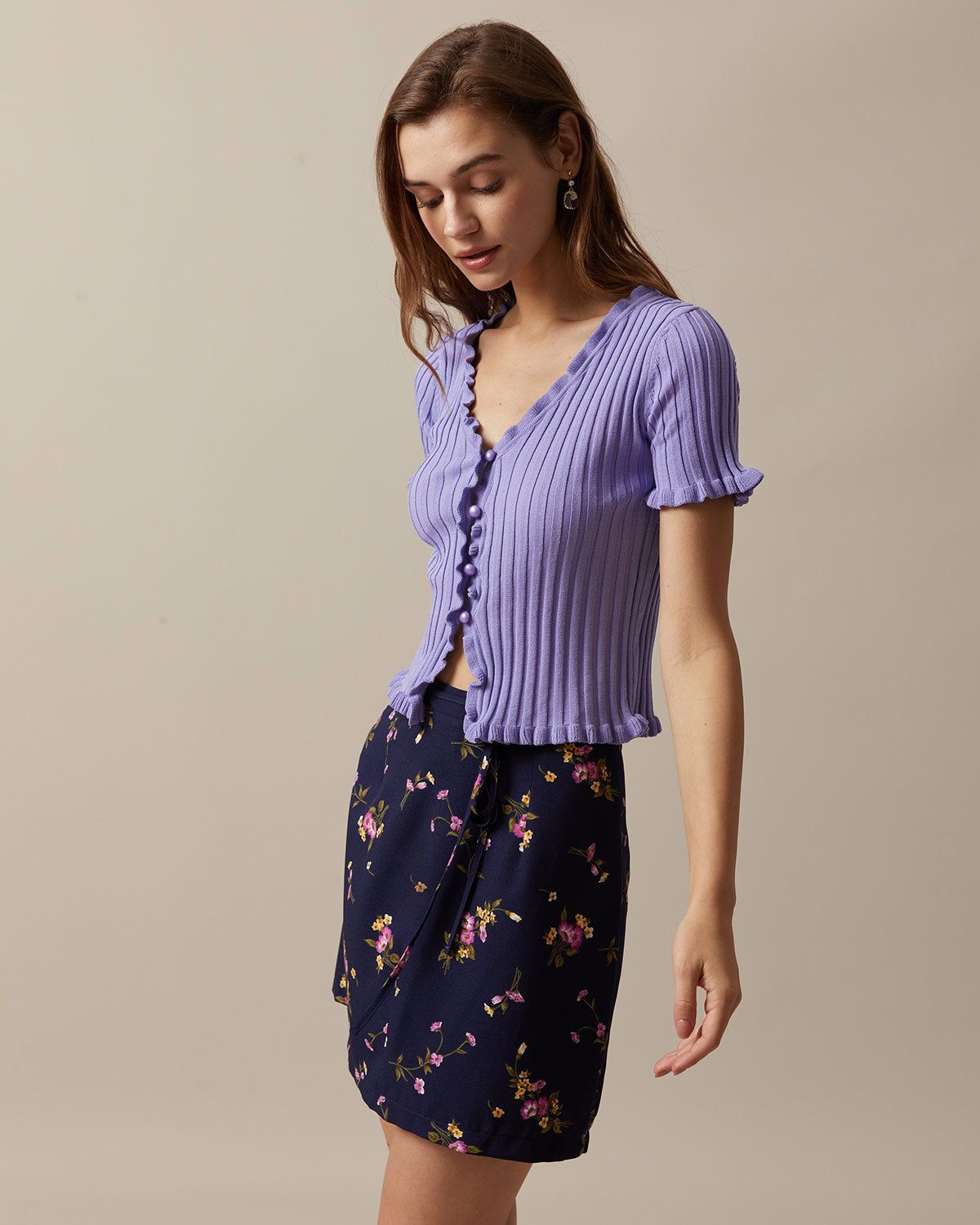 The Purple V Neck Frill Trim Knit Top sold by rihoas product image thumbnail 4