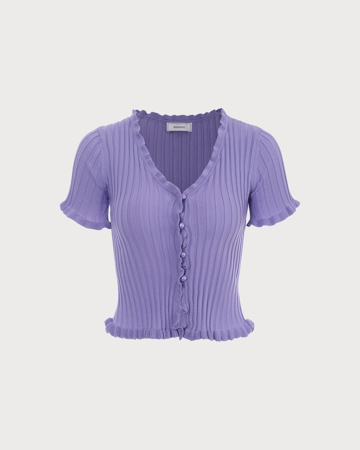 The Purple V Neck Frill Trim Knit Top sold by rihoas product image thumbnail 7