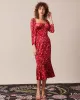 The Red Square Neck Floral Velvet Midi Dress sold by rihoas