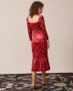 The Red Square Neck Floral Velvet Midi Dress sold by rihoas