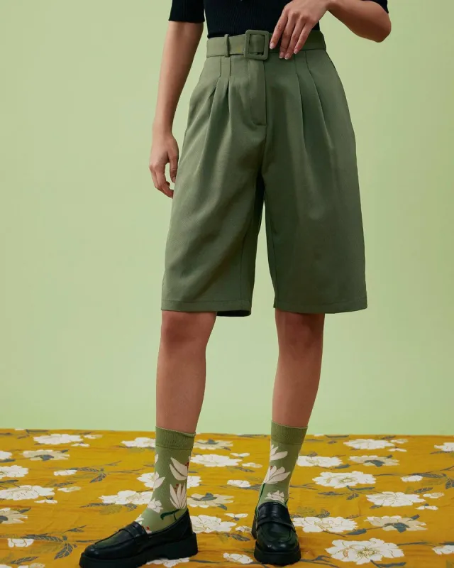 The Belted Relaxed Knee-Length Pants sold by rihoas