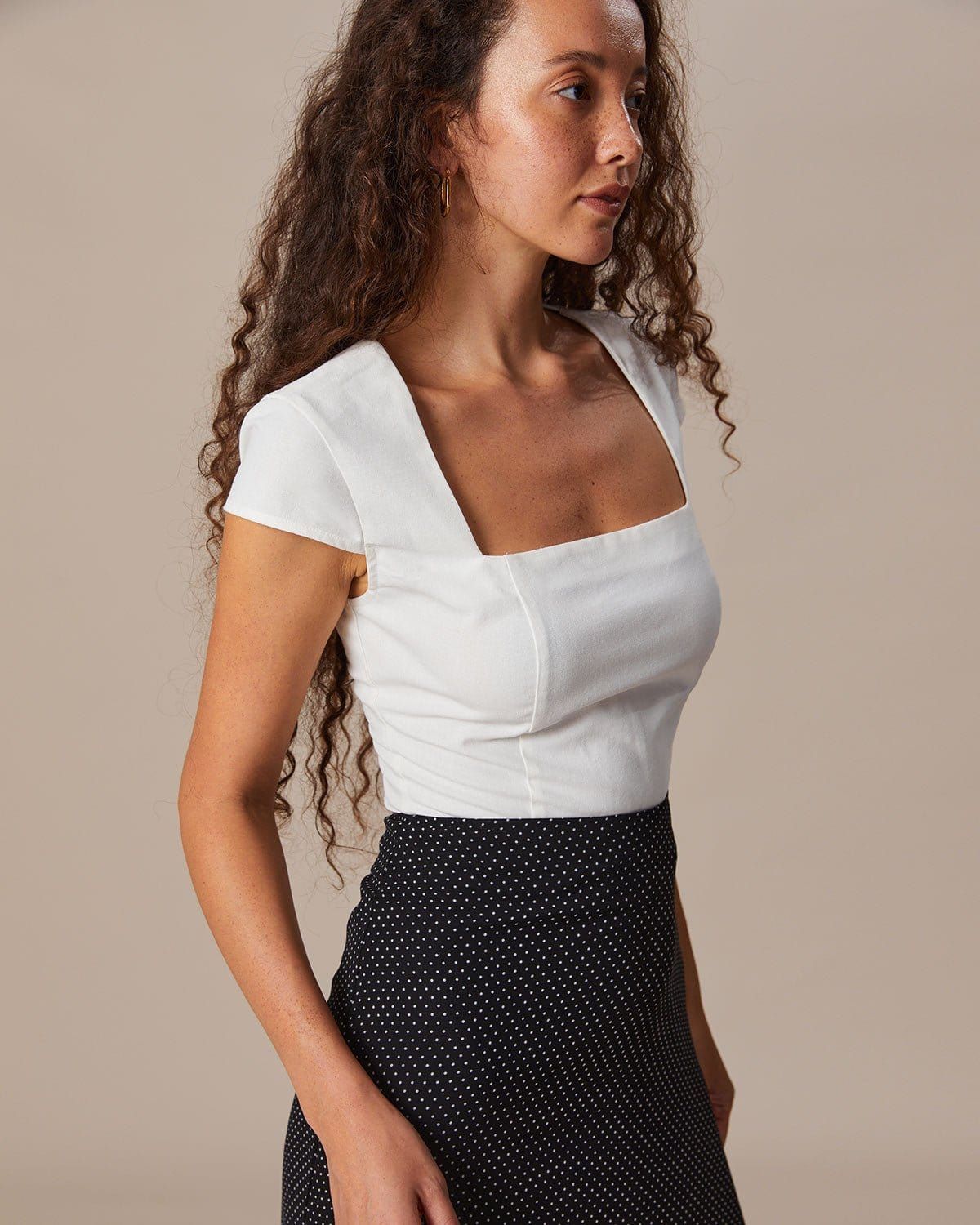 The White Square Neck Cap Sleeve Blouse sold by rihoas product image thumbnail 4