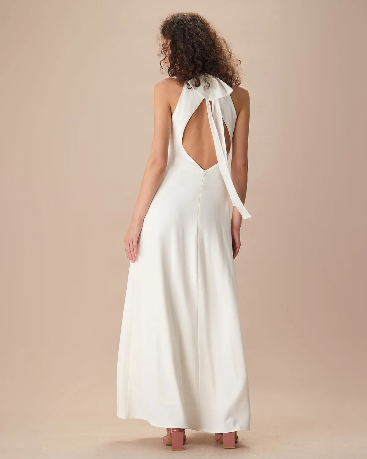 The White Bowknot Halter Maxi Dress sold by rihoas product image thumbnail 4